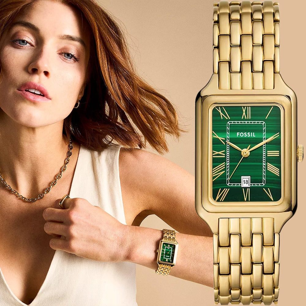 Fossil Raquel Three Hand Date Green Dial Gold Steel Strap Watch For Women - ES5341 Buy Now By Fossil