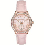 Michael Kors Sage Three-Hand Mother of Pearl Pink Dial Pink Leather Strap Watch for Women - MK4820 Buy Now By Michael Kors