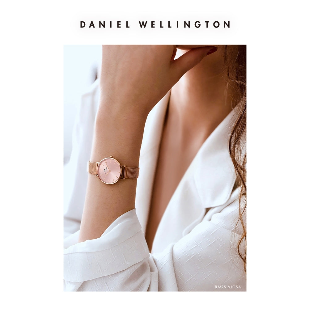 Daniel Wellington Petite Melrose Pink Dial Rose Gold Mesh Strap Watch For Women - DW00100367 Buy Now By Daniel Wellington