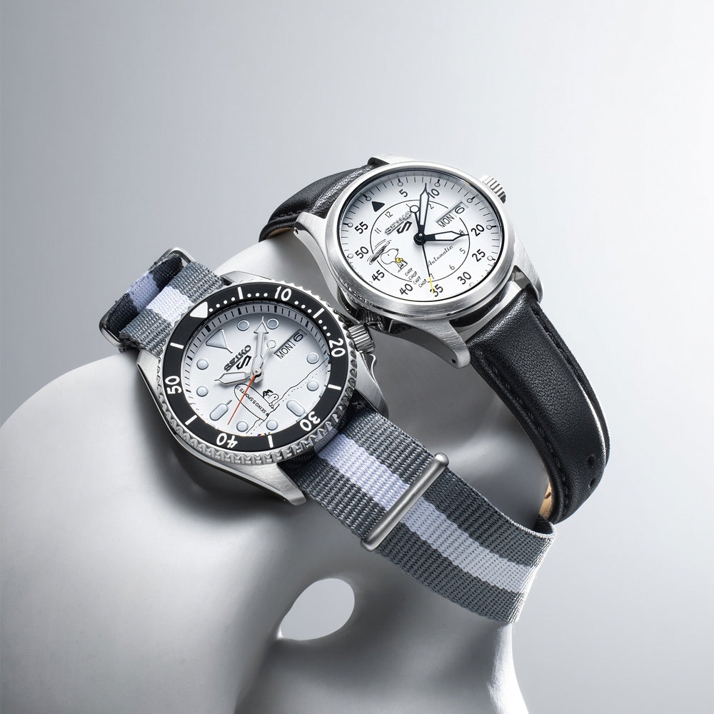 Seiko 5 Sports x Peanuts Surfboard Snoopy Limited Edition White Dial Two Tone NATO Strap Watch For Men - SRPK25K1 Buy Now By Seiko