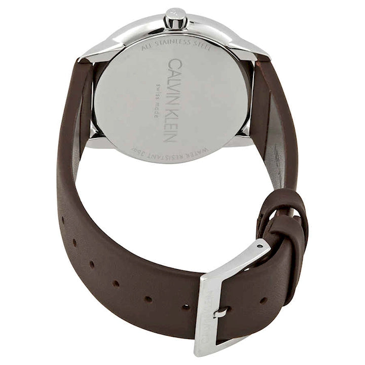 Calvin Klein Minimal Silver Dial Brown Leather Strap Watch for Men - K3M221G6 Buy Now By Calvin Klein