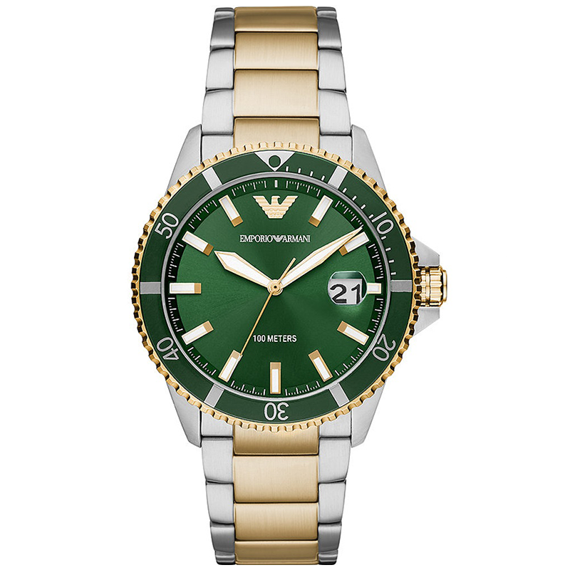 Emporio Armani Diver Chronograph Green Dial Two Tone Steel Strap Watch For Men - AR80063 Buy Now By Emporio Armani