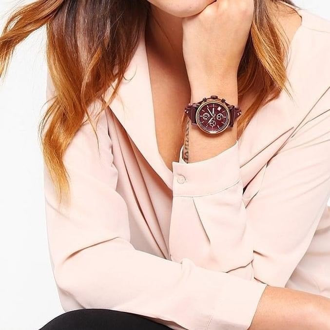 Fossil Original Boyfriend Sport Chronograph Maroon Dial Maroon Leather Strap Watch for Women - ES4114 Buy Now By Fossil