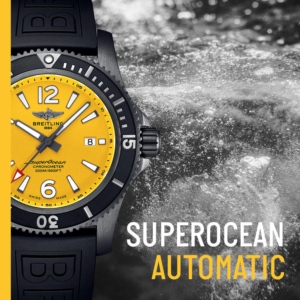 Breitling Superocean Automatic 46mm Yellow Dial Black Rubber Strap Watch for Men - M17368D71I1S1 Buy Now By Breitling