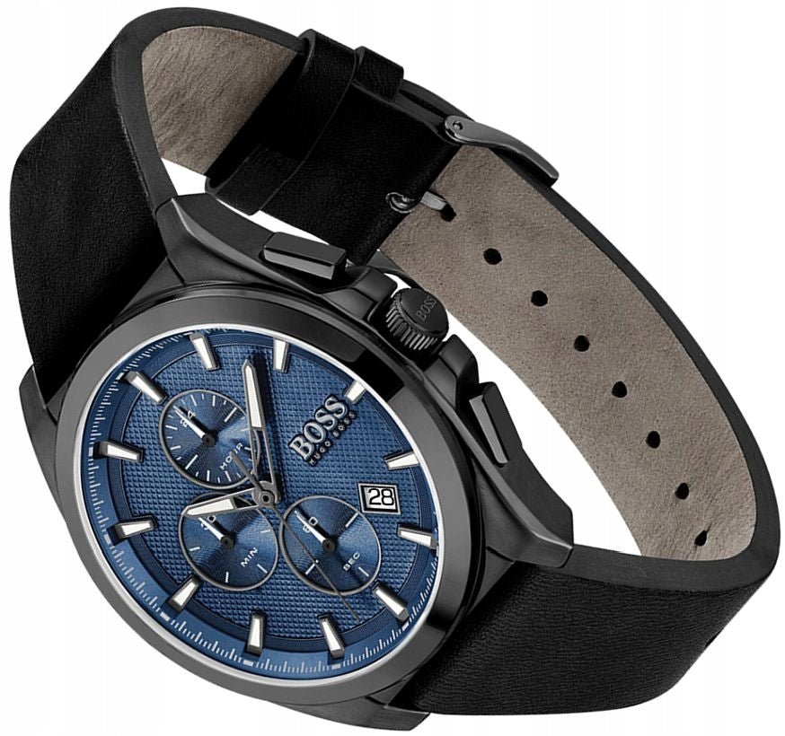 Hugo Boss Grandmaster Blue Dial Black Leather Strap Watch for Men - 1513883 Buy Now By Hugo Boss