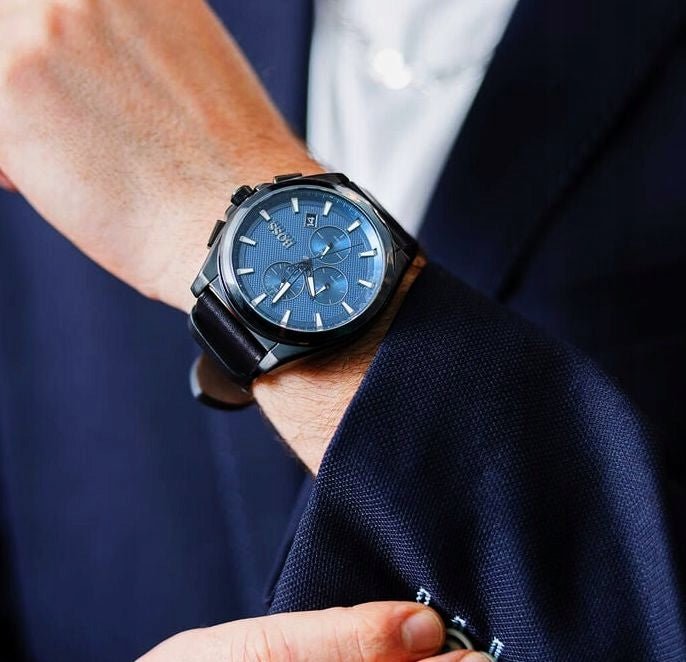 Hugo Boss Grandmaster Blue Dial Black Leather Strap Watch for Men - 1513883 Buy Now By Hugo Boss