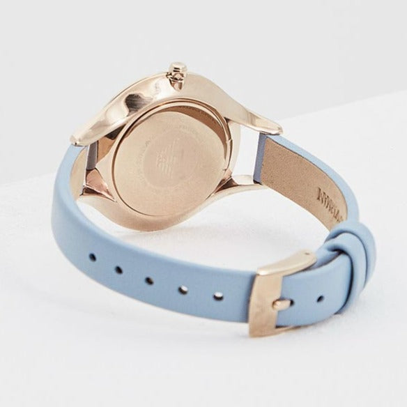 Emporio Armani Aurora Quartz Mother of Pearl White Dial Blue Leather Strap Watch For Women - AR11109 Buy Now By Emporio Armani