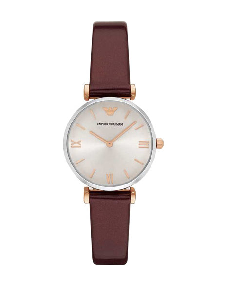 Emporio Armani Gianni T-Bar Quartz Silver Dial Brown Leather Strap Watch For Women - AR11061 Buy Now By Emporio Armani