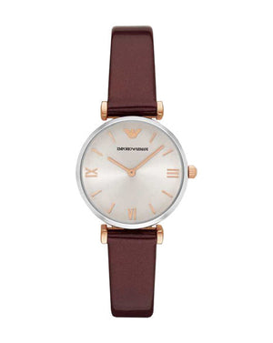 Emporio Armani Gianni T-Bar Quartz Silver Dial Brown Leather Strap Watch For Women - AR11061 Buy Now By Emporio Armani