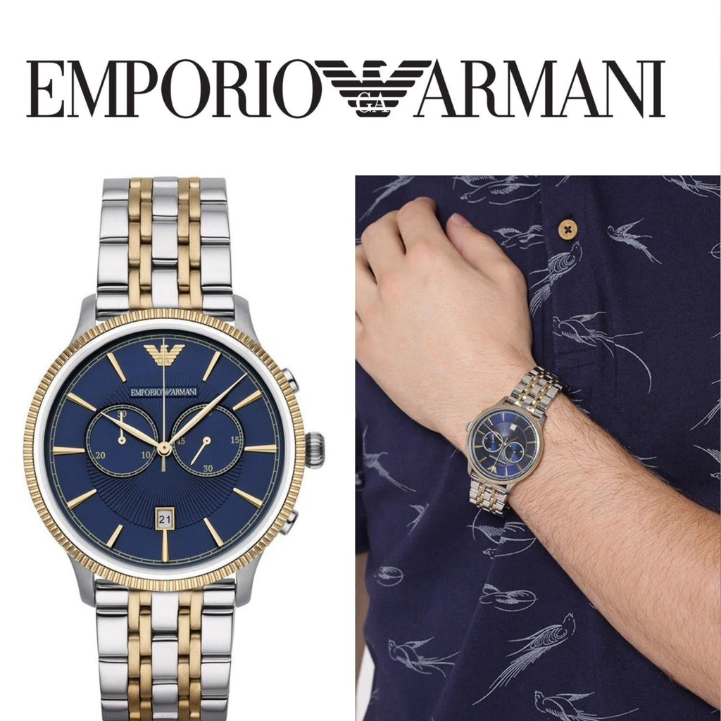 Emporio Armani Classic Blue Dial Two Tone Steel Strap Watch For Men - AR1847 Buy Now By Emporio Armani