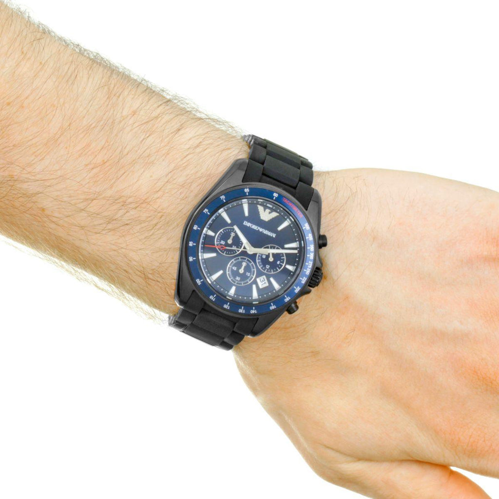 Emporio Armani Sigma Chronograph Blue Dial Black Silicone Strap Watch For Men - AR6121 Buy Now By Emporio Armani