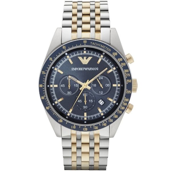 Emporio Armani Tazio Chronograph Blue Dial Two Tone Stainless Steel Watch For Men - AR6088 Buy Now By Emporio Armani