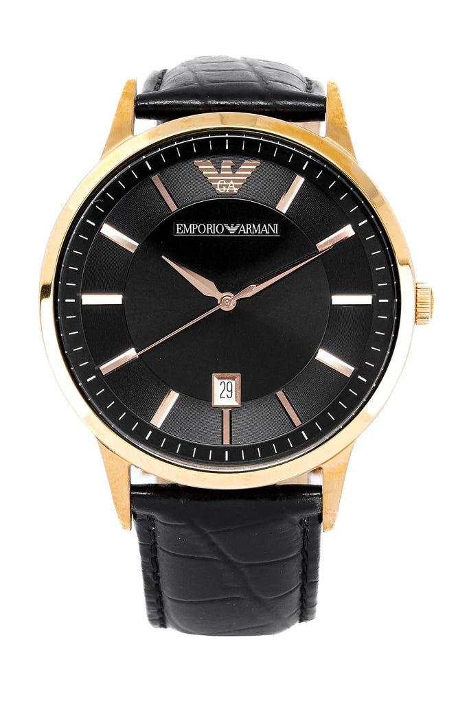 Emporio Armani Renato Quartz Black Dial Black Leather Strap Watch For Men - AR2425 Buy Now By Emporio Armani