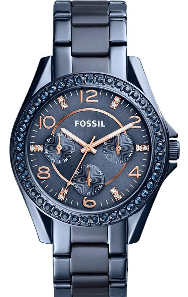 Fossil Riley Quartz Blue Dial Blue Steel Strap Watch for Women - ES4294 Buy Now By Fossil
