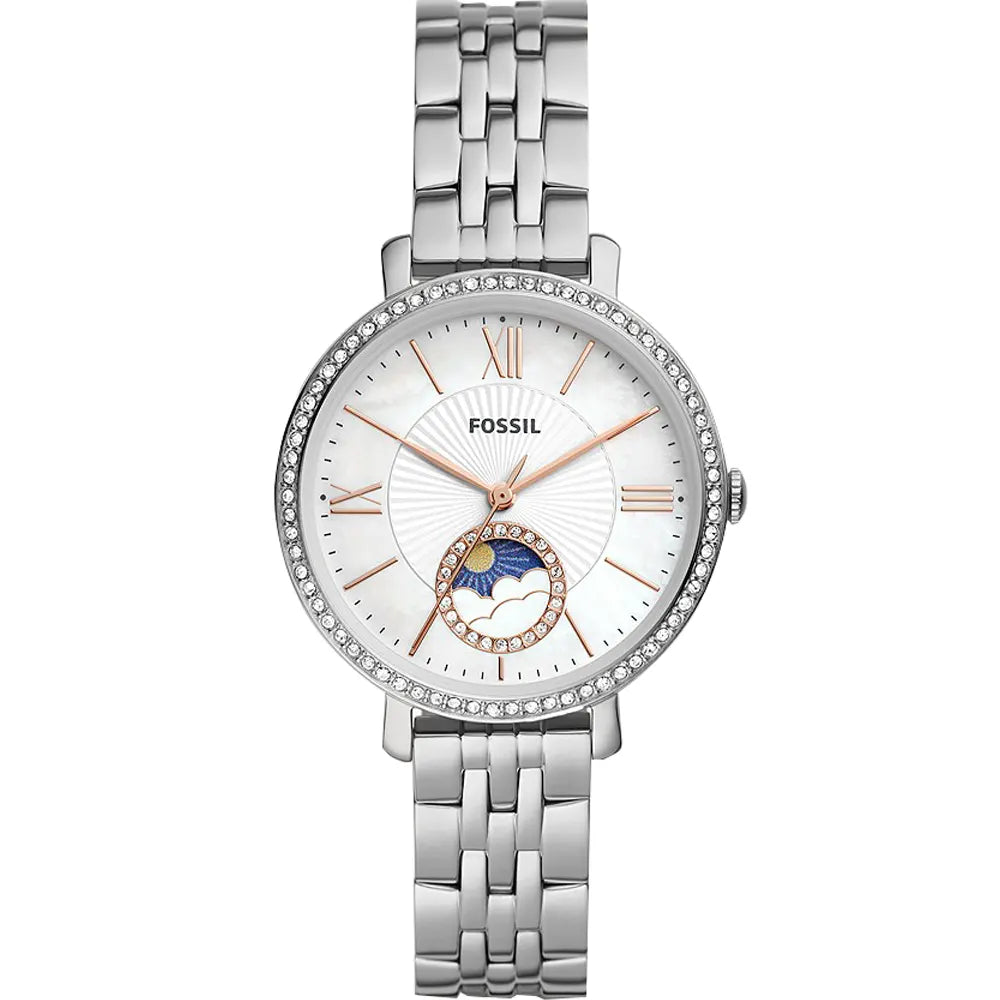 Fossil Jacqueline Multifunction Moonphase White Dial Silver Steel Strap Watch for Women - ES5164 Buy Now By Fossil