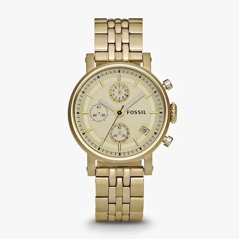Fossil Boyfriend Chronograph Gold Dial Gold Steel Strap Watch for Women - ES2197 Buy Now By Fossil