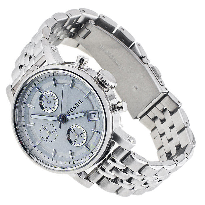 Fossil Boyfriend Chronograph Silver Dial Silver Steel Strap Watch for Women - ES2198 Buy Now By Fossil