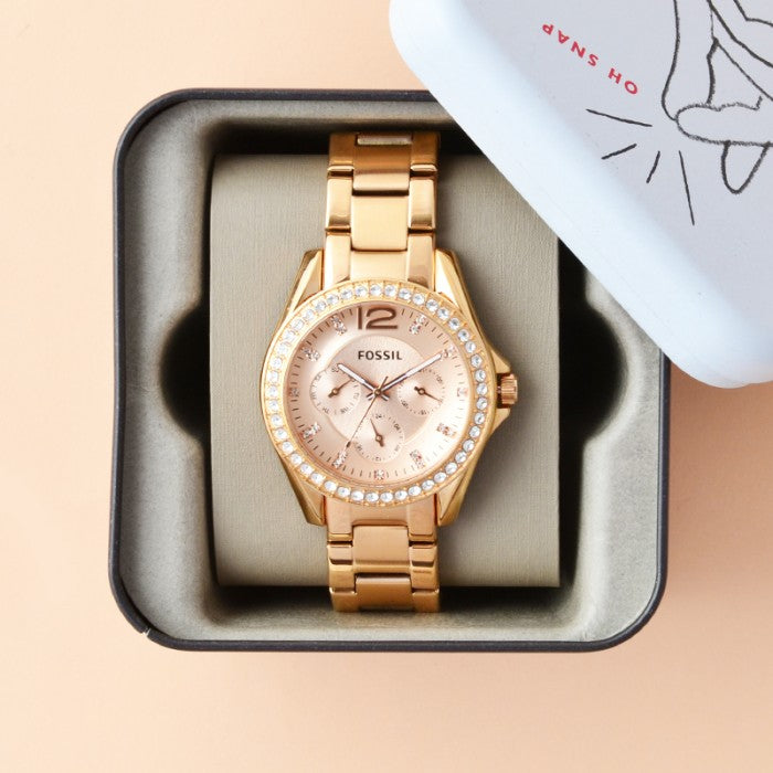 Fossil Riley Multifunction Rose Gold Dial Rose Gold Steel Strap Watch for Women - ES2811 Buy Now By Fossil