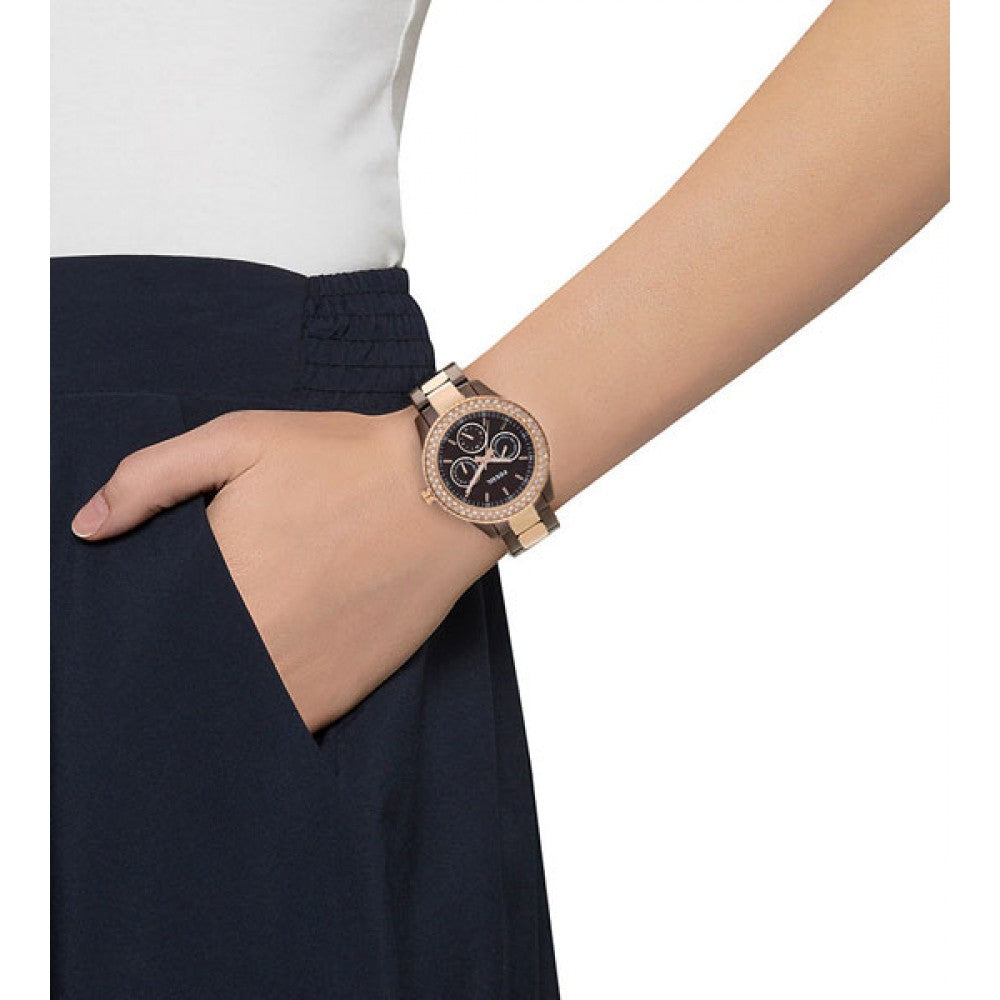 Fossil Stella Multifunction Brown Dial Two Tone Steel Strap Watch for Women - ES4079 Buy Now By Fossil