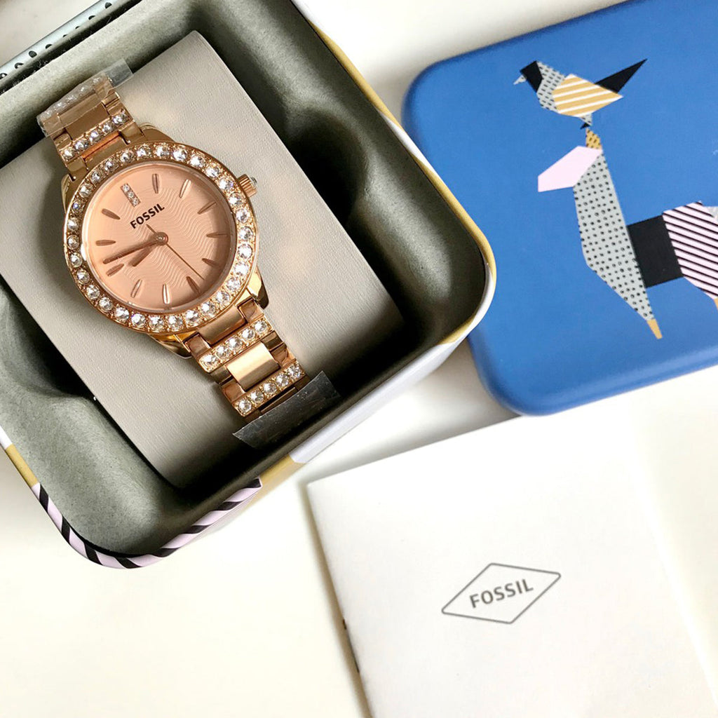 Fossil Jesse Crystal Rose Gold Dial Rose Gold Steel Strap Watch for Women - ES3020 Buy Now By Fossil
