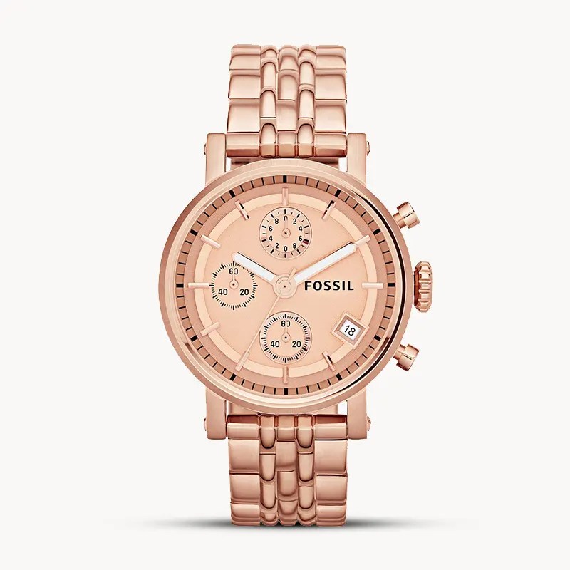 Fossil Boyfriend Chronograph Rose Gold Dial Rose Gold Steel Strap Watch for Women - ES3380 Buy Now By Fossil