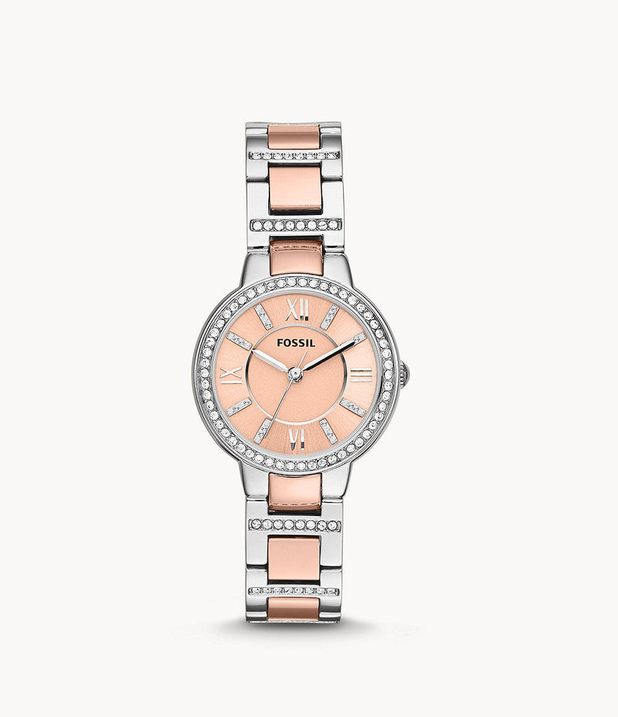 Fossil Virginia Rose Gold Dial Two Tone Steel Strap Watch for Women - ES3405 Buy Now By Fossil