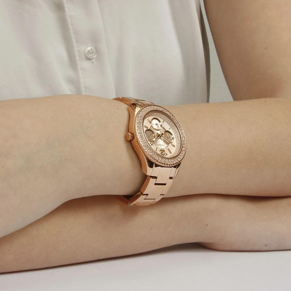 Fossil Stella Rose Gold Dial Rose Gold Steel Strap Watch for Women - ES3590 Buy Now By Fossil