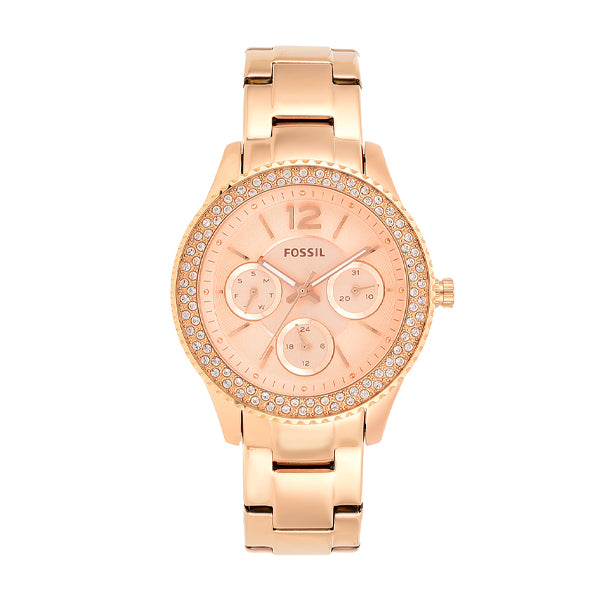 Fossil Stella Rose Gold Dial Rose Gold Steel Strap Watch for Women - ES3590 Buy Now By Fossil