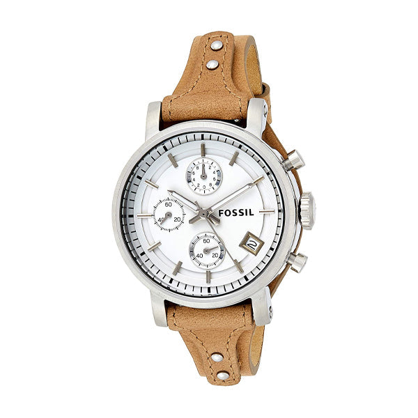 Fossil Boyfriend Chronograph White Dial Brown Leather Strap Watch for Women - ES3625 Buy Now By Fossil