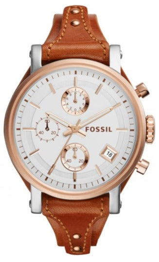 Fossil Boyfriend Chronograph White Dial Brown Leather Strap Watch for Women - ES3837 Buy Now By Fossil