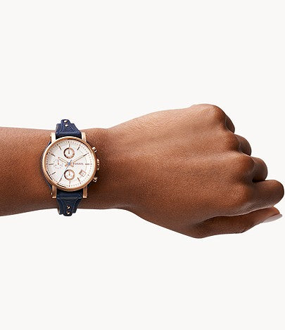 Fossil Original Boyfriend Chronograph White Dial Navy Blue Leather Strap Watch for Women - ES3838 Buy Now By Fossil