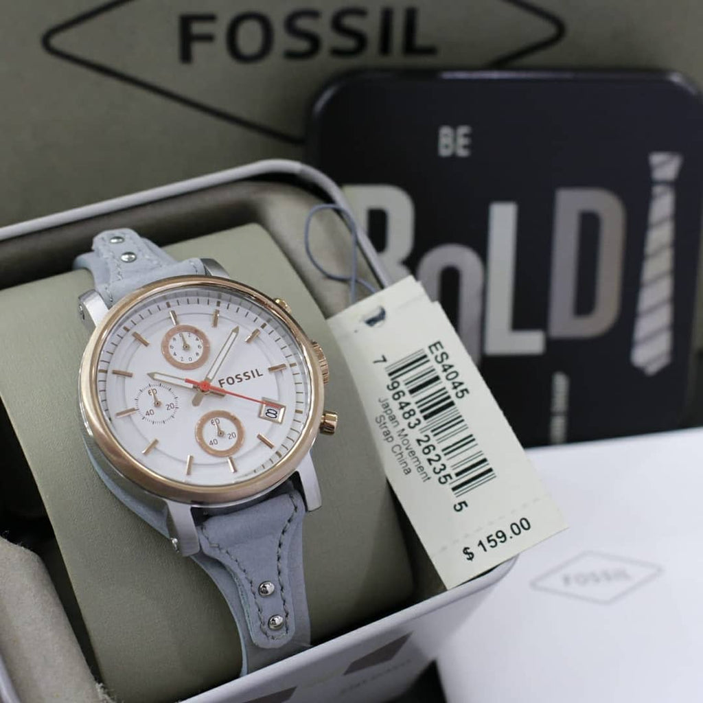 Fossil Original Boyfriend White Dial Light Blue Leather Strap Watch for Women - ES4045 Buy Now By Fossil