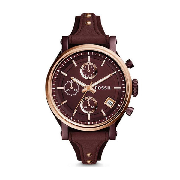 Fossil Original Boyfriend Sport Chronograph Maroon Dial Maroon Leather Strap Watch for Women - ES4114 Buy Now By Fossil