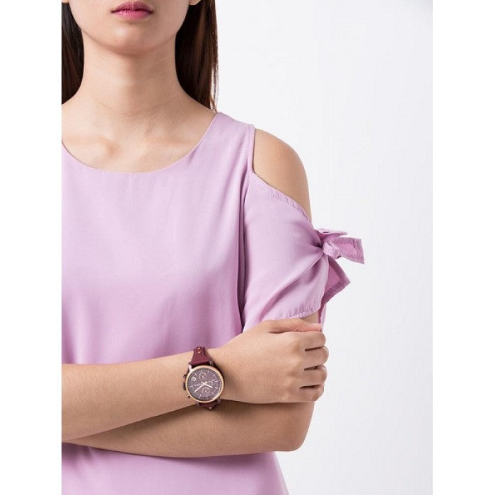 Fossil Original Boyfriend Sport Chronograph Maroon Dial Maroon Leather Strap Watch for Women - ES4114 Buy Now By Fossil
