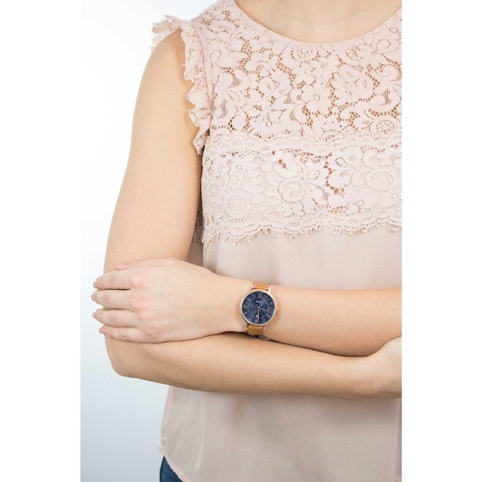 Fossil Jacqueline Three Hand Date Luggage Blue Dial Brown Leather Strap Watch for Women - ES4274 Buy Now By Fossil