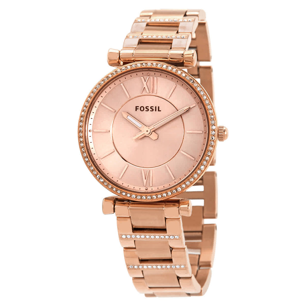 Fossil Carlie Rose Gold Dial Rose Gold Steel Strap Watch for Women - ES4301 Buy Now By Fossil