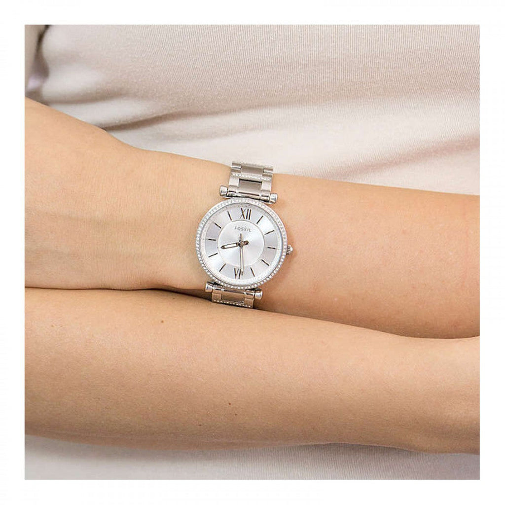Fossil Carlie Silver Dial Silver Steel Strap Watch for Women - ES4341 Buy Now By Fossil