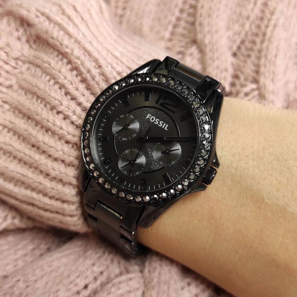 Fossil Riley Multifunction Black Dial Black Steel Strap Watch for Women - ES4519 Buy Now By Fossil