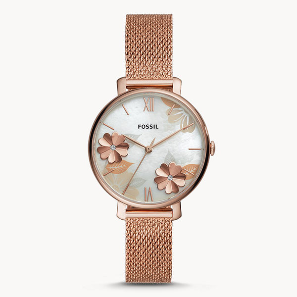Fossil Jacqueline Three-Hand White Dial Rose Gold Mesh Bracelet Watch for Women - ES4534 Buy Now By Fossil