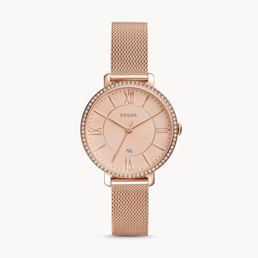 Fossil Jacqueline Quartz Rose Gold Dial Rose Gold Mesh Strap Watch for Women - ES4628 Buy Now By Fossil