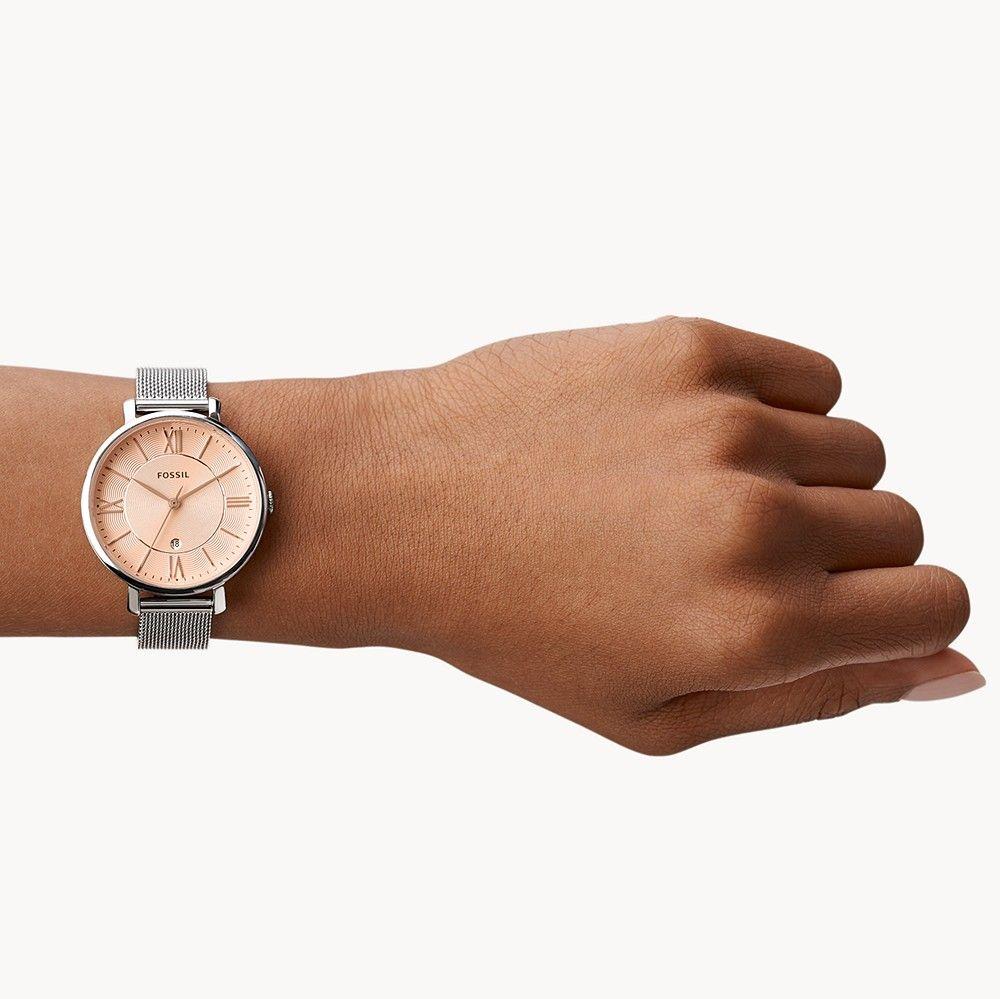 Fossil Jacqueline Three Hand Pink Dial Silver Mesh Strap Watch for Women - ES5089 Buy Now By Fossil