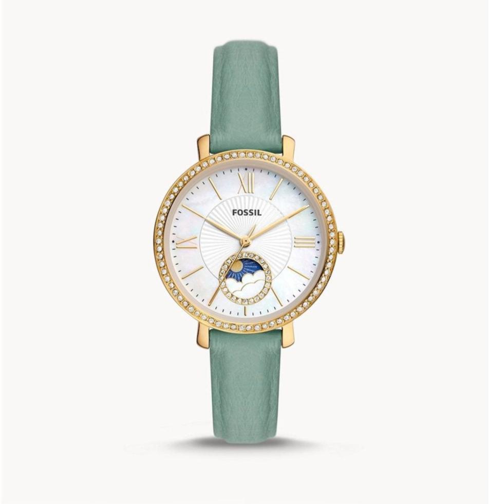 Fossil Jacqueline Analog Moonphase Mother of Pearl White Dial Green Leather Strap Watch for Women - ES5168 Buy Now By Fossil