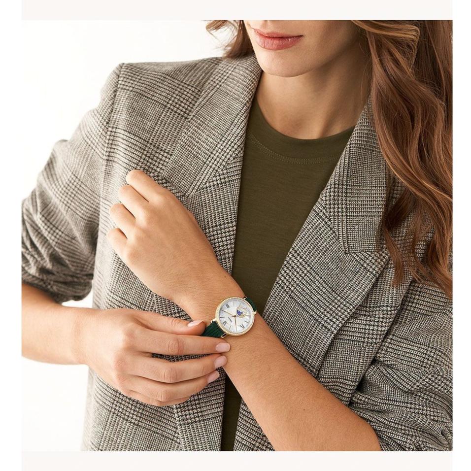 Fossil Jacqueline Multifunction Moonphase Mother of Pearl White Dial Green Leather Strap Watch for Women - ES5244 Buy Now By Fossil