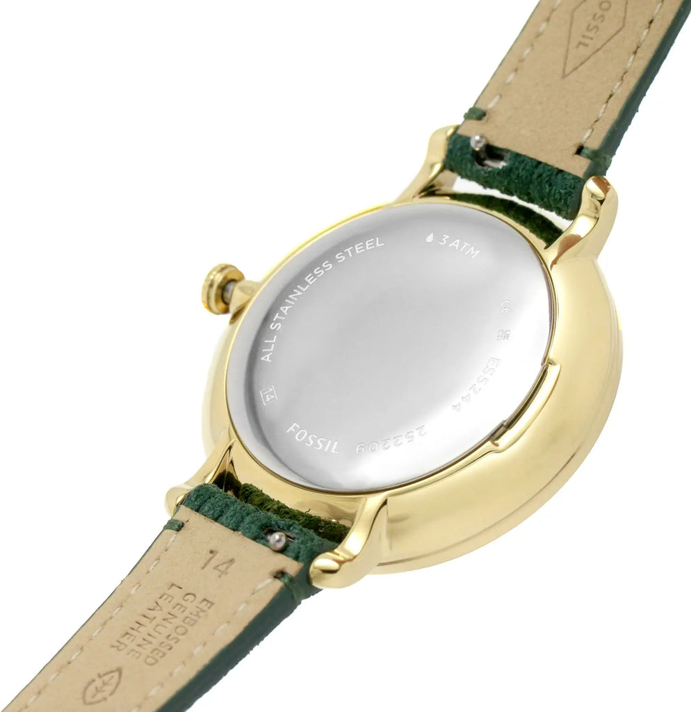 Fossil Jacqueline Multifunction Moonphase Mother of Pearl White Dial Green Leather Strap Watch for Women - ES5244 Buy Now By Fossil