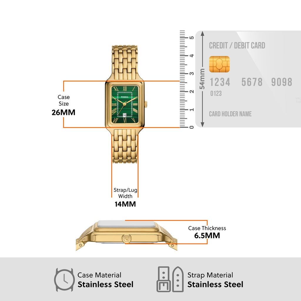 Fossil Raquel Three Hand Date Green Dial Gold Steel Strap Watch For Women - ES5341 Buy Now By Fossil