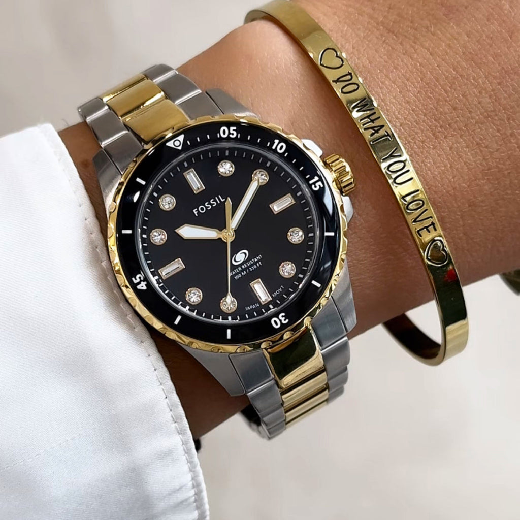 Fossil Blue Dive Three Hand Black Dial Two Tone Steel Strap Watch For Women - ES5349 Buy Now By Fossil