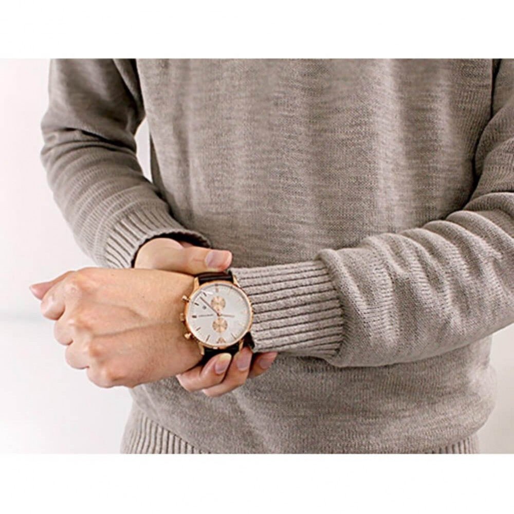 Emporio Armani Gianni Classic Chronograph White Dial Brown Leather Strap Watch For Men - AR0398 Buy Now By Emporio Armani
