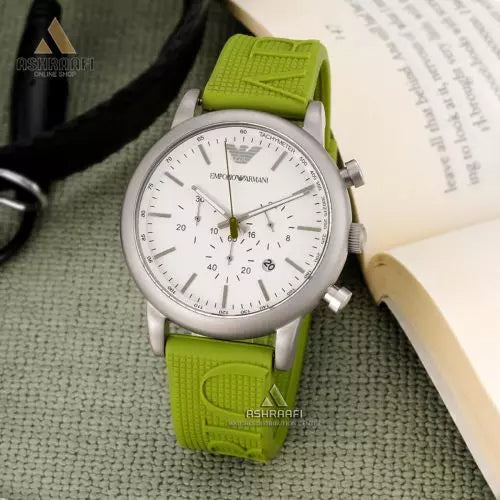 Emporio Armani Chronograph White Dial Green Rubber Strap Watch For Men - AR11022 Buy Now By Emporio Armani