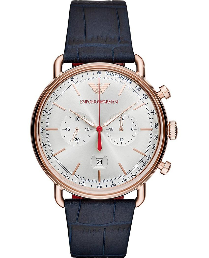 Emporio Armani Aviator Silver Dial Blue Leather Strap Watch For Men - AR11123 Buy Now By Emporio Armani