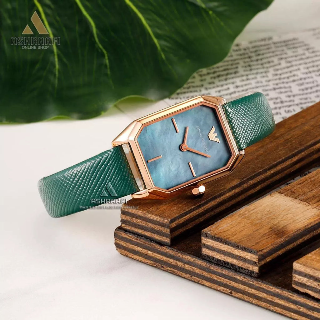 Emporio Armani Gioia Analog Black Mother of Pearl Dial Green Leather Strap Watch For Women - AR11149 Buy Now By Emporio Armani